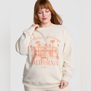 Victoria's Secret PINK Ivy Fleece Oversized Crew Sweatshirt XL White Orange NWT